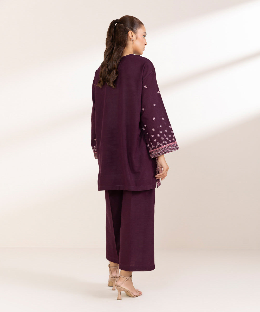 Women's Pret Khaddar Embroidered Plum Boxy Shirt