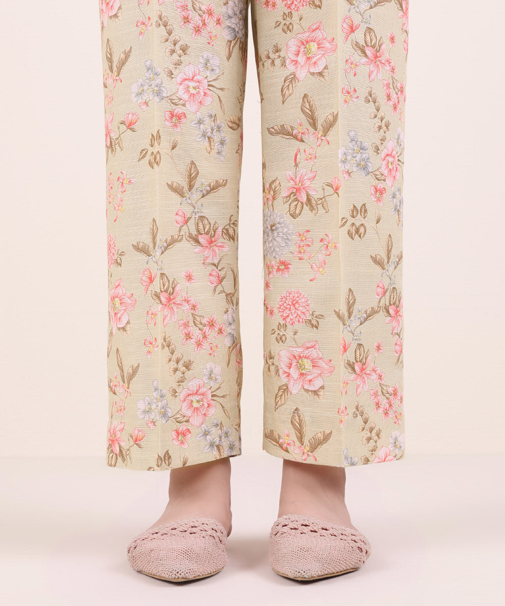 Women's Pret Khaddar Printed Beige Straight Pants