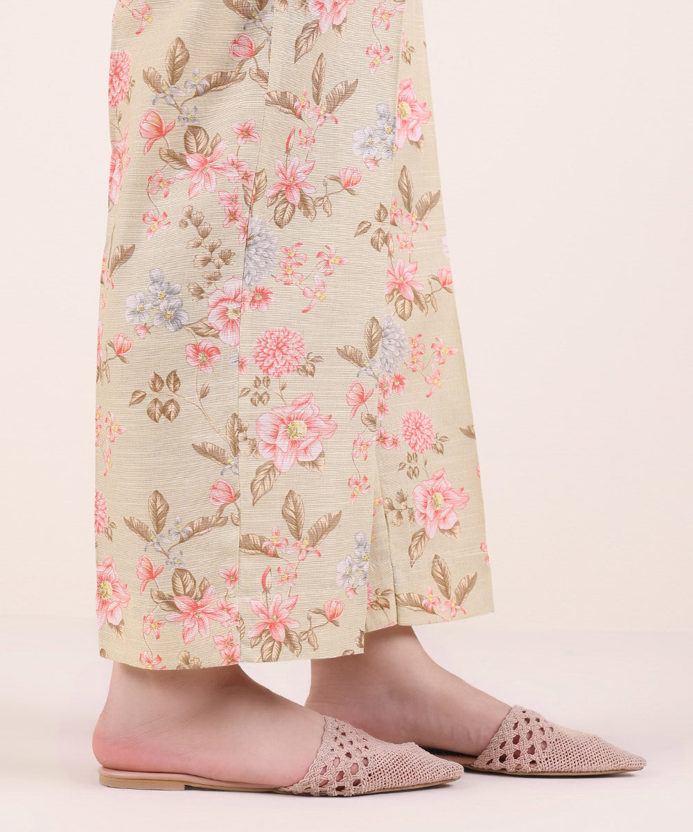 Women's Pret Khaddar Printed Beige Straight Pants