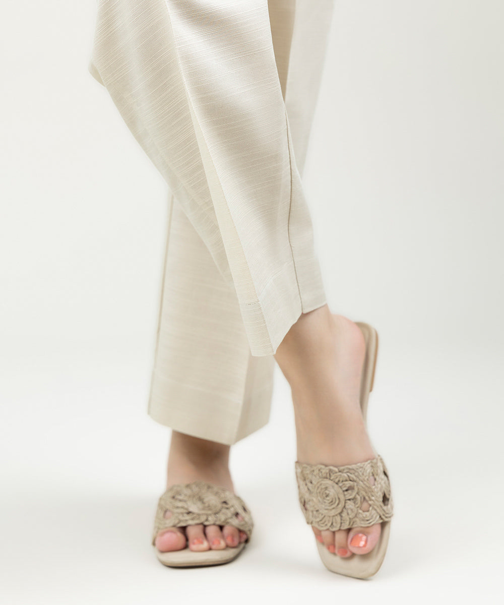 Women's Pret Khaddar Solid Beige Straight Pants