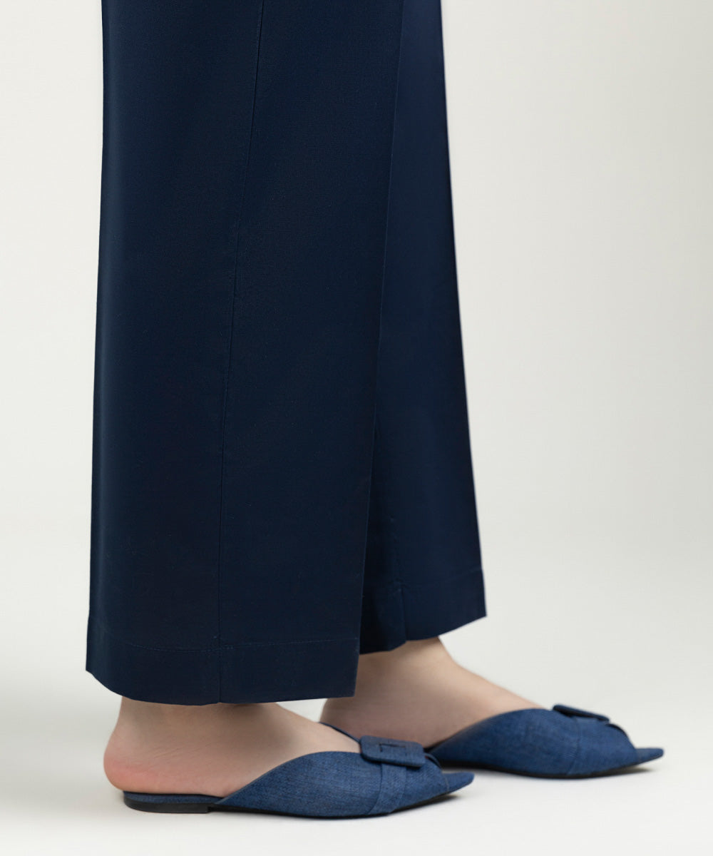 Women's Pret Cambric Solid Midnight Blue Straight Pants