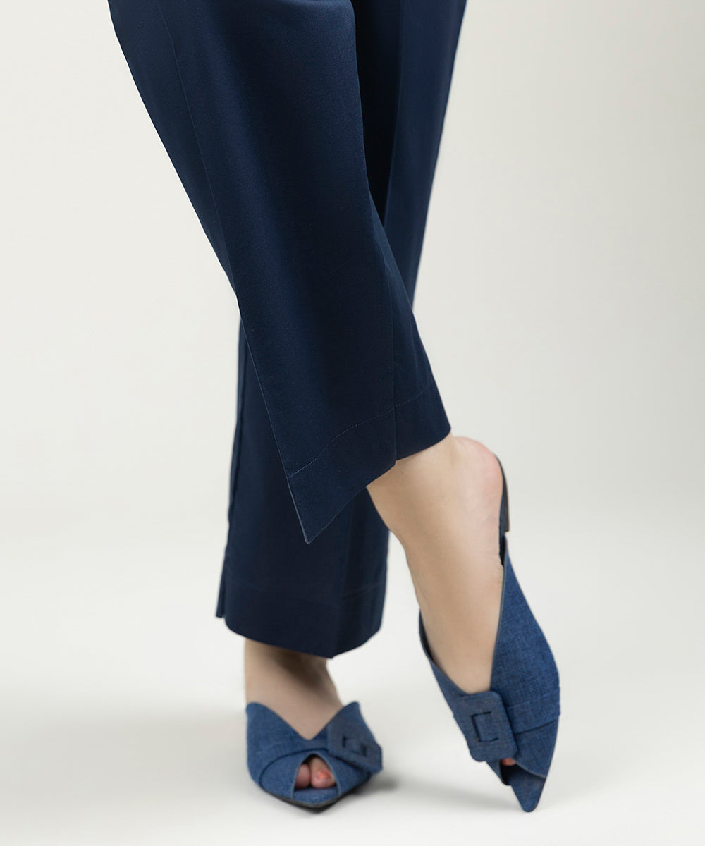 Women's Pret Cambric Solid Midnight Blue Straight Pants