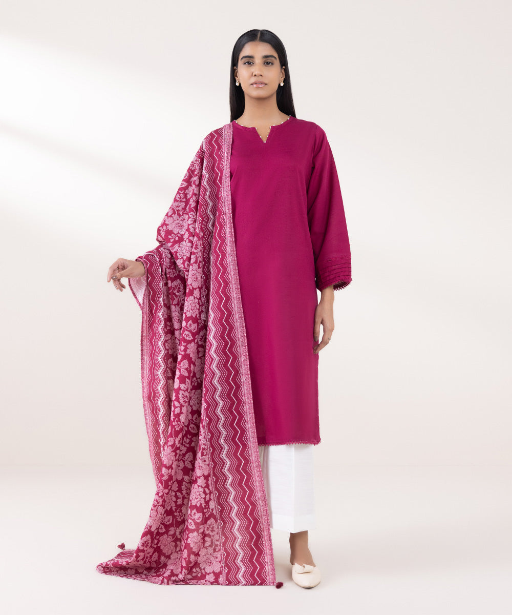 Khaddar Pink Printed Dupatta