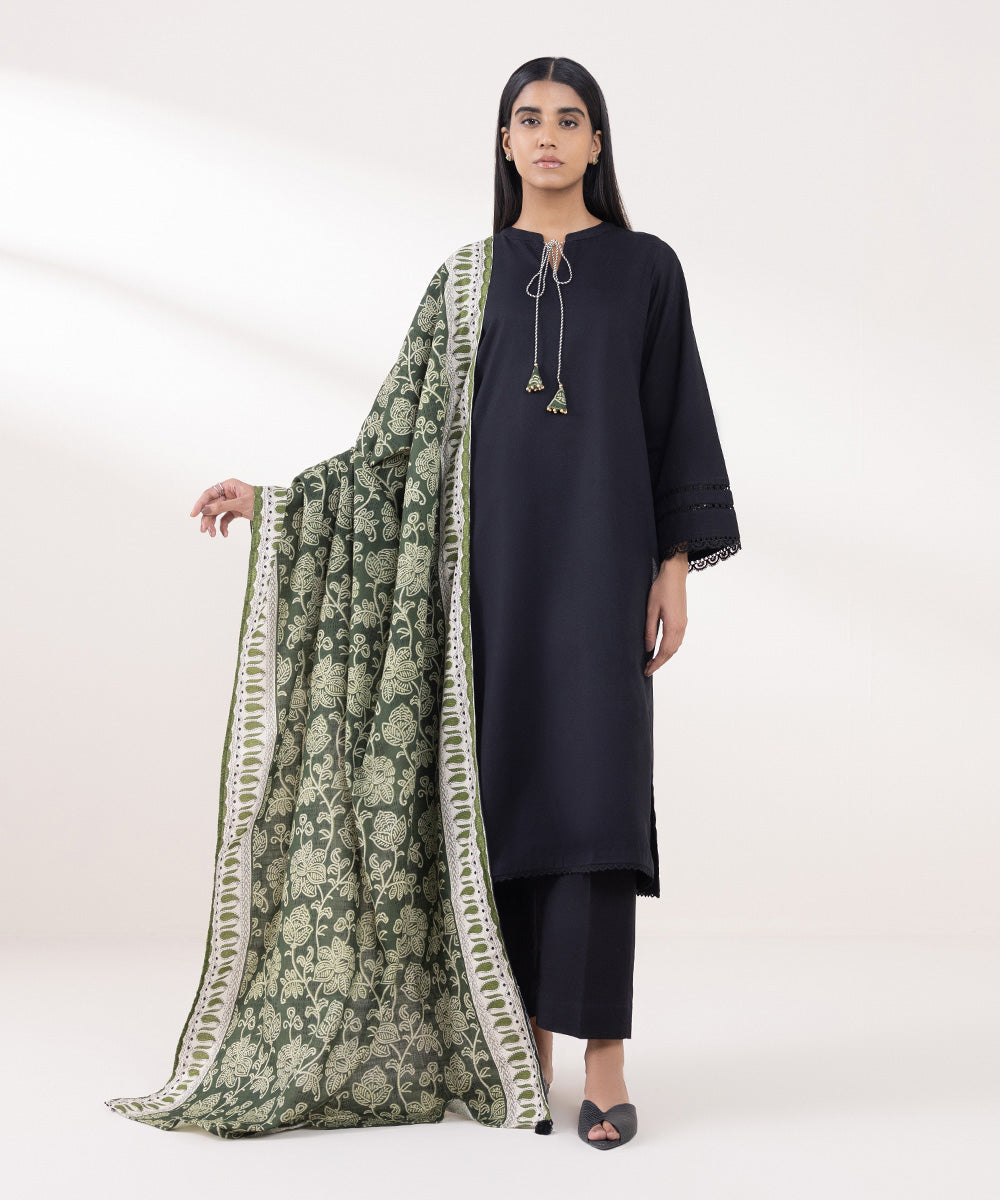 Khaddar Green Printed Dupatta