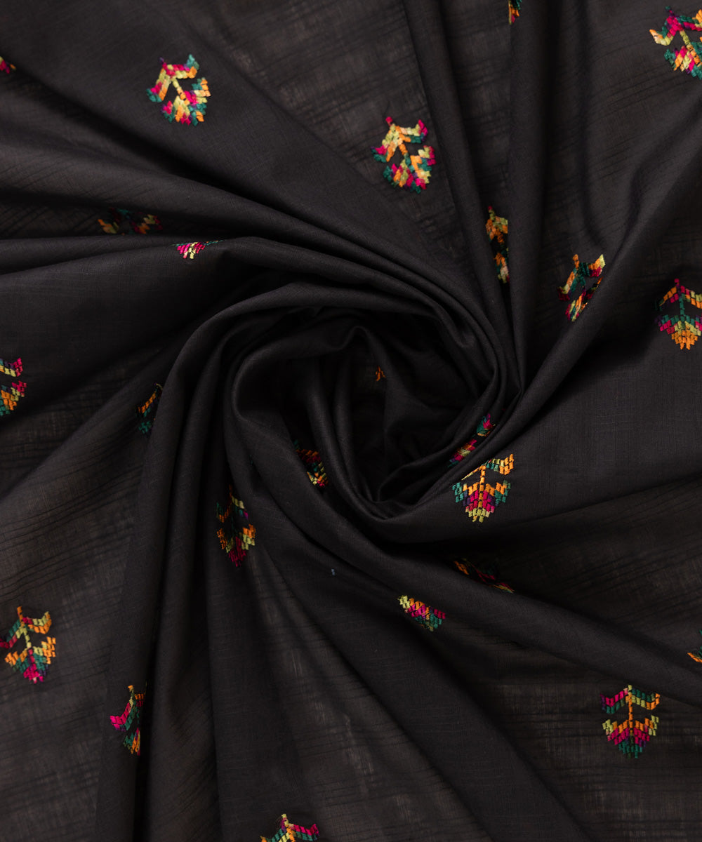 Women's Textured Voile Black Embroidered Dupatta