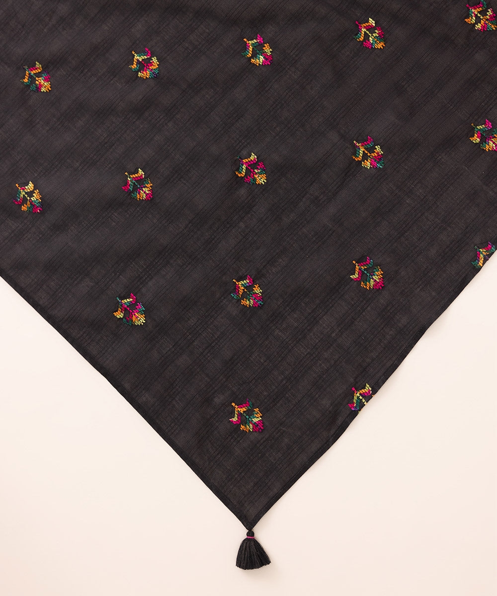 Women's Textured Voile Black Embroidered Dupatta