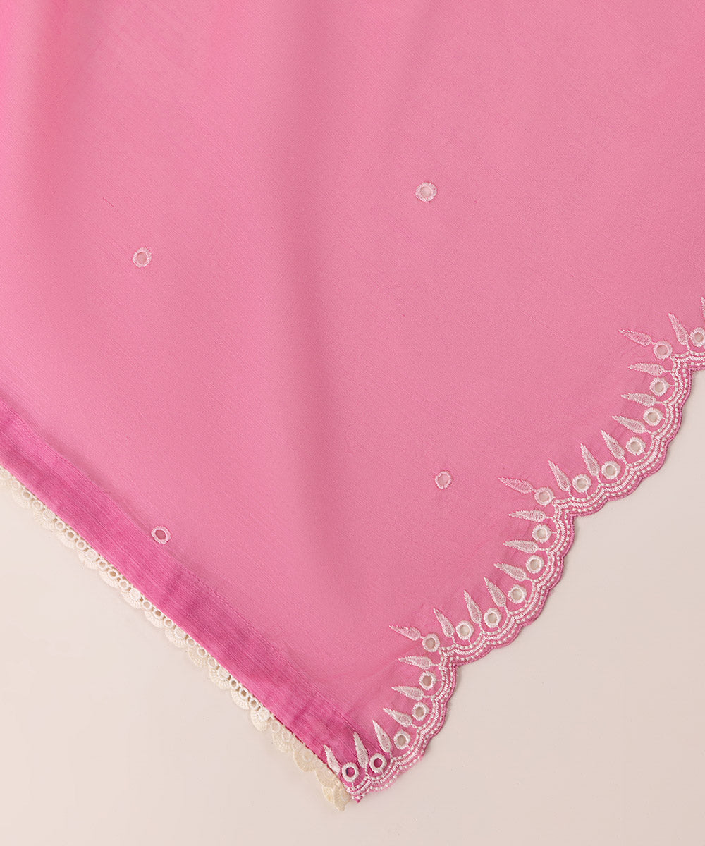 Dull Raw Silk Embroidered Watermelon Pink Dupatta