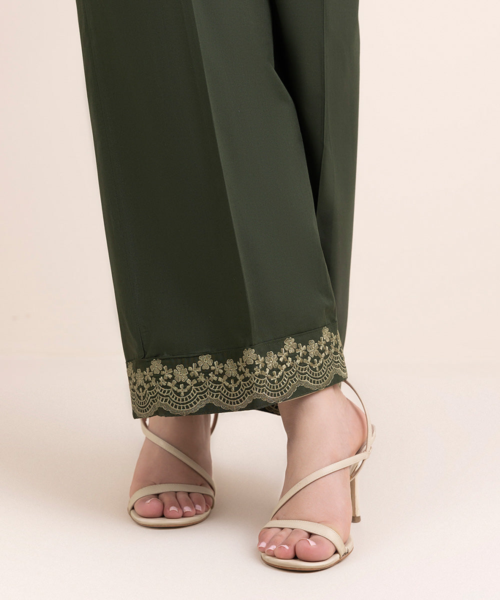 Women's Pret Cambric Green Solid Culottes