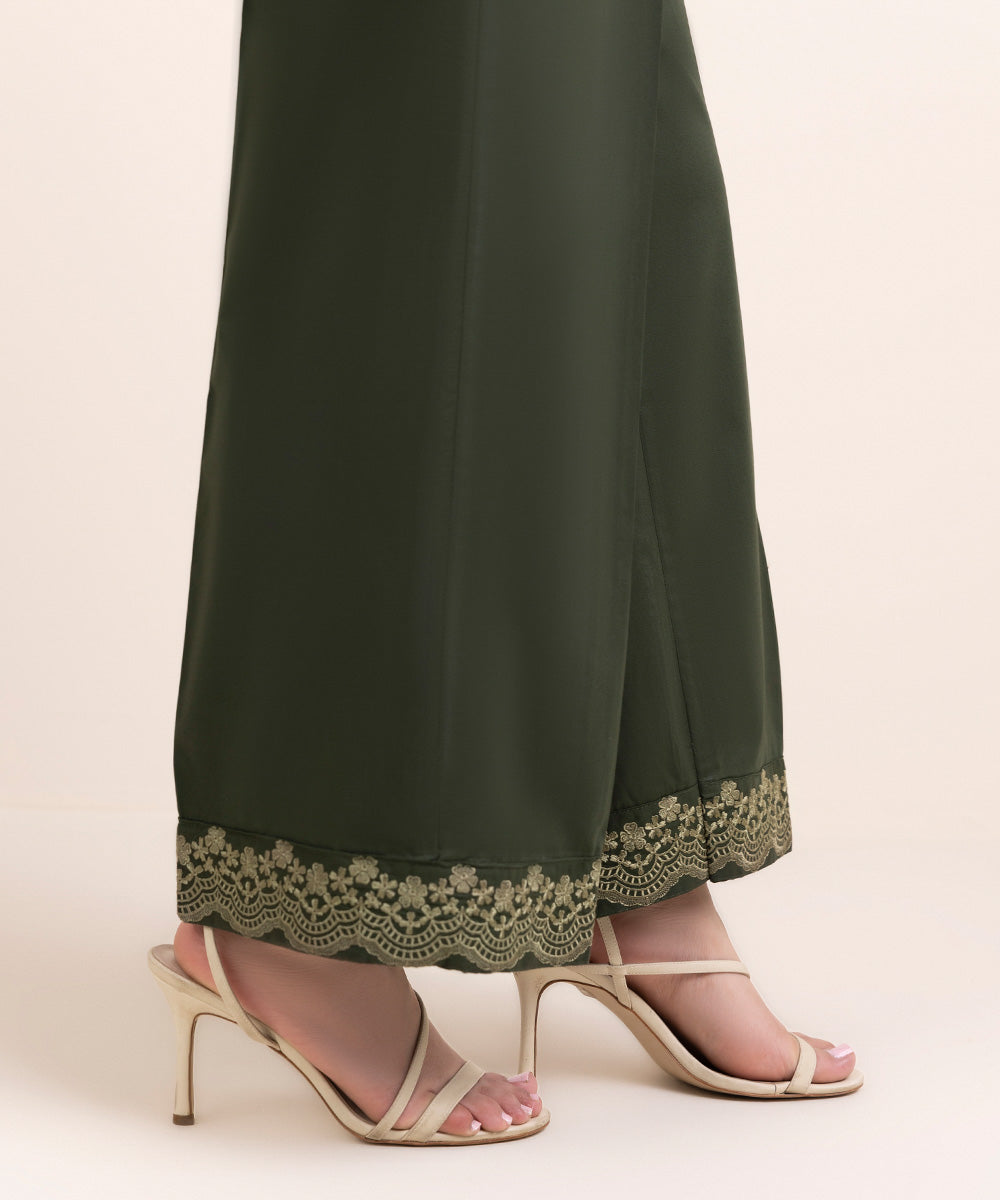 Women's Pret Cambric Green Solid Culottes