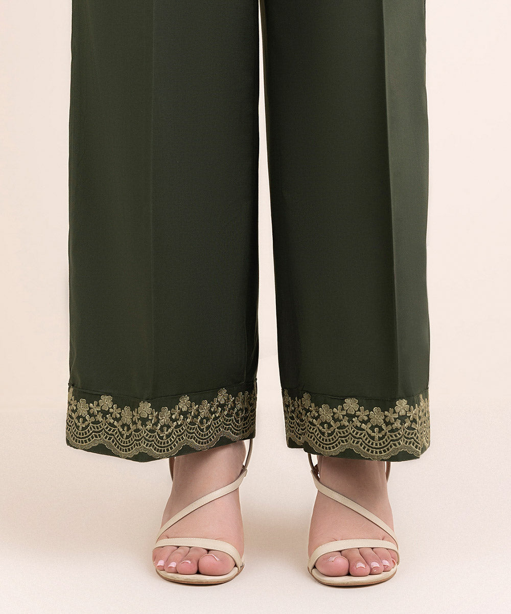 Women's Pret Cambric Green Solid Culottes