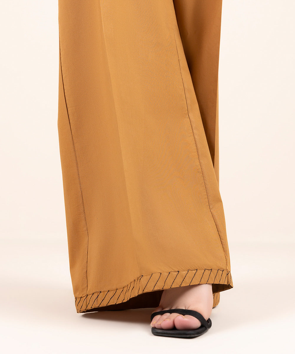 Women's Pret Cambric Brown Solid Flared Pants