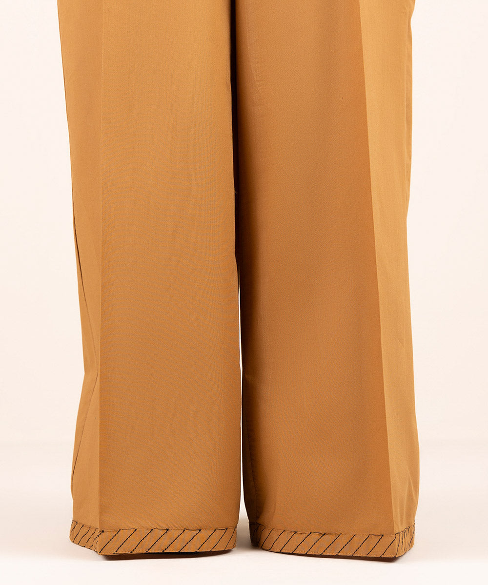 Women's Pret Cambric Brown Solid Flared Pants