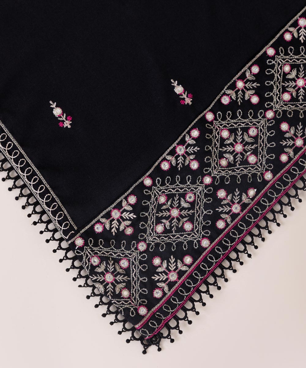 Embroidered Black Blended Shawl