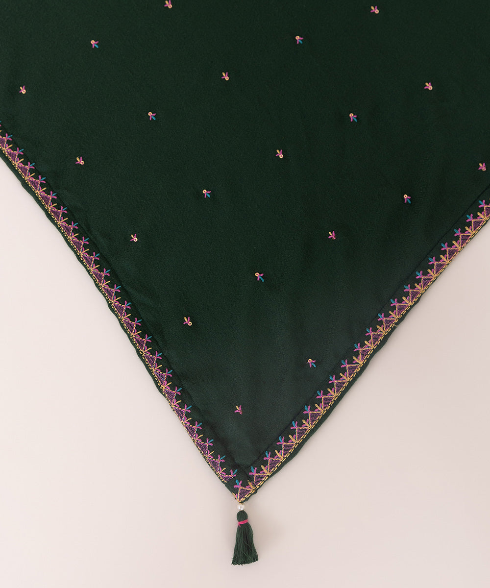 Embroidered Green Blended Shawl