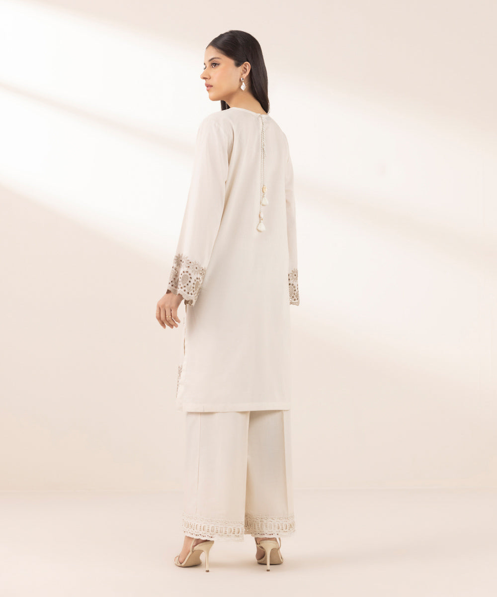 Women's Pret Lawn Off White Embroidered Straight Shirt