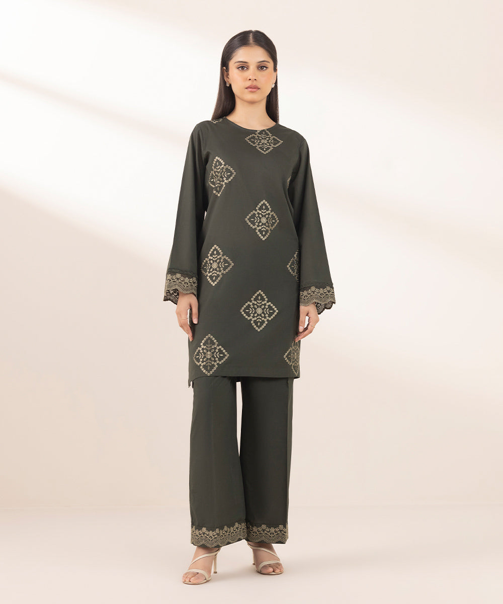 Women's Pret Lawn Green Embroidered Straight Shirt