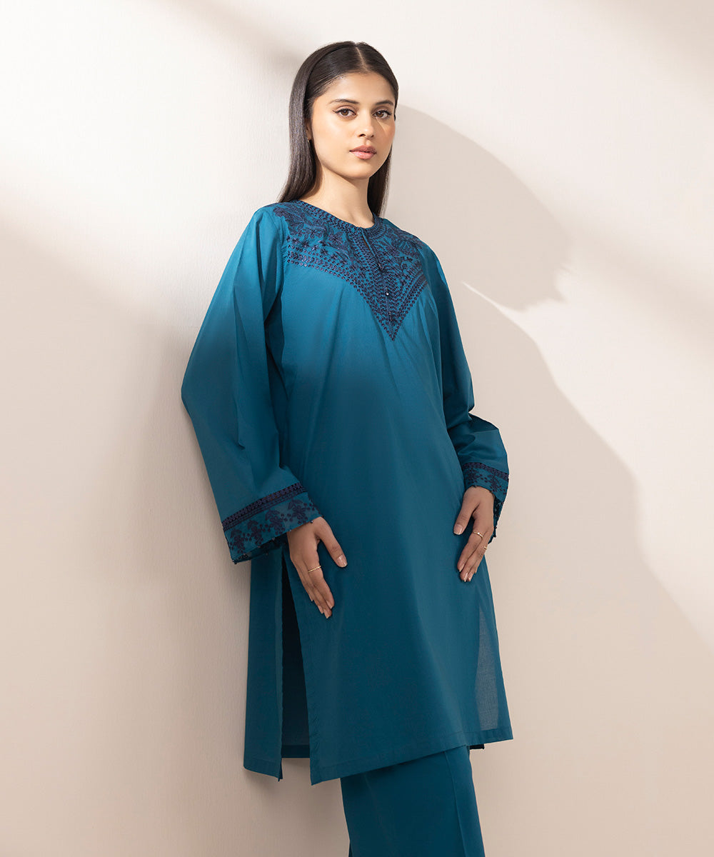 Women's Pret Lawn Blue Embroidered Straight Shirt