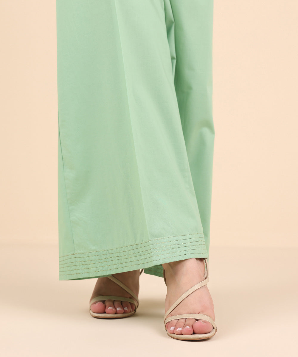 Women's Pret Cambric Green Solid Flared Pants