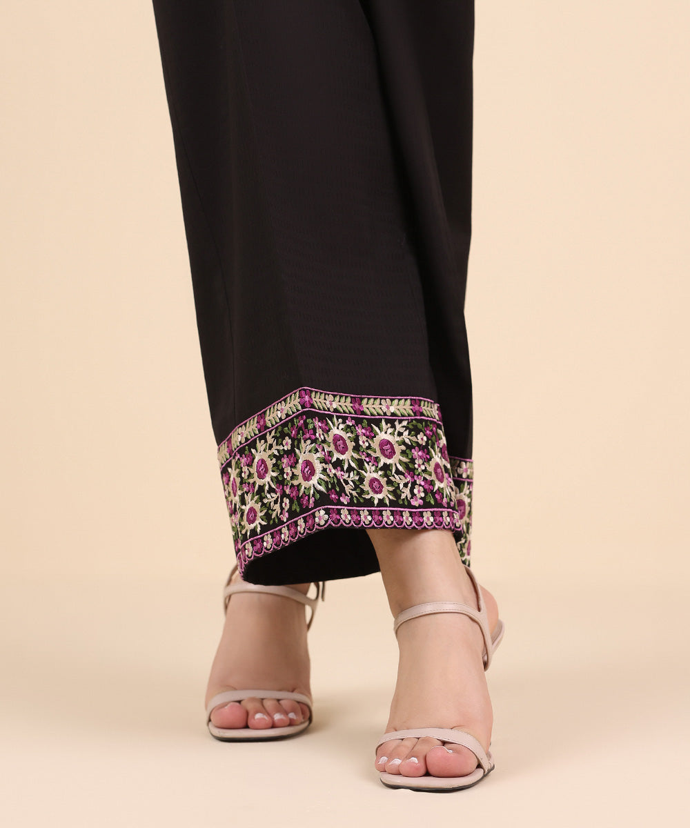 Women's Pret Dobby Black Embroidered Culottes