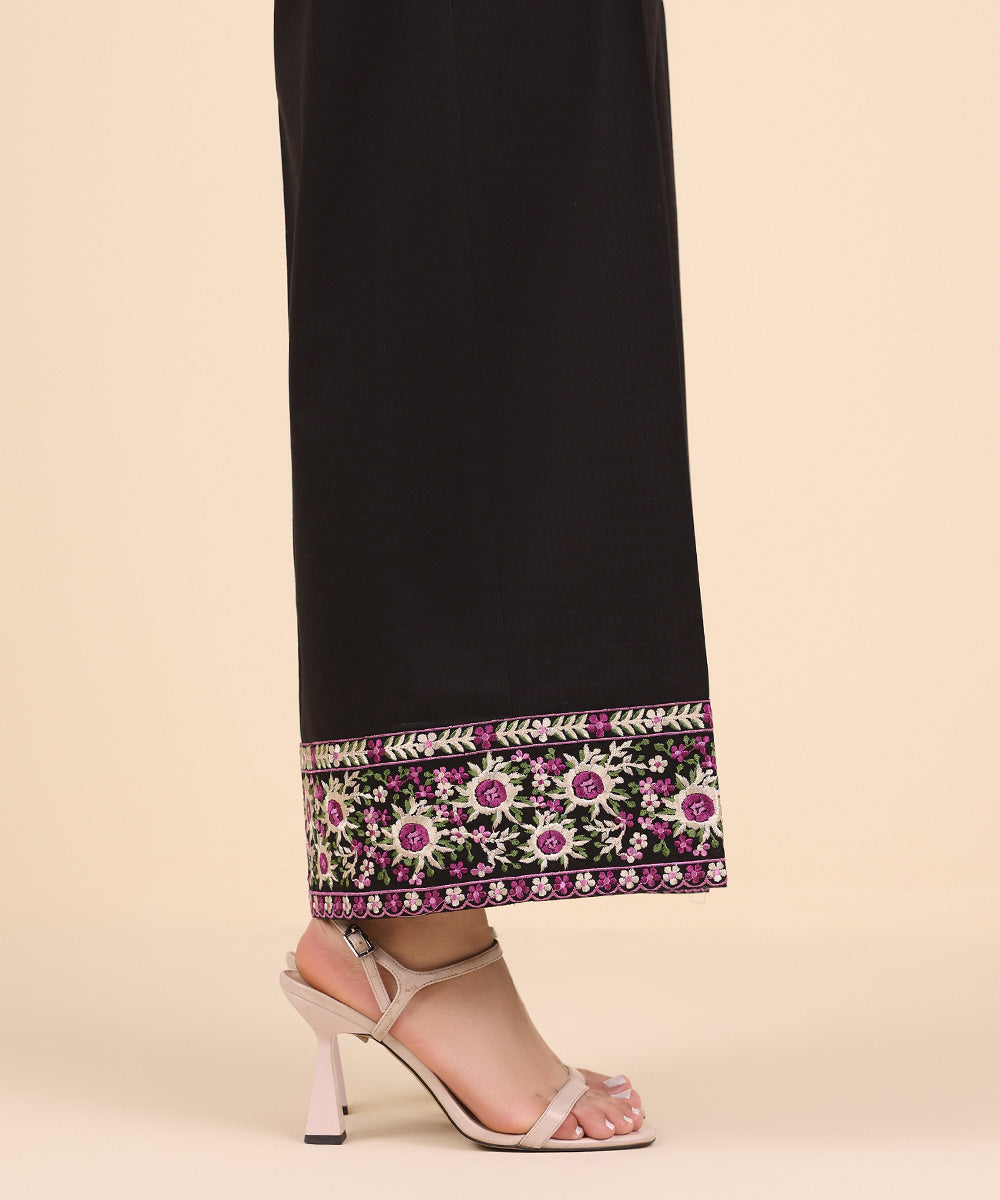 Women's Pret Dobby Black Embroidered Culottes