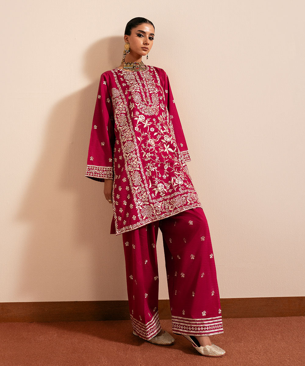 Women's Pret Dobby Pink Embroidered Shalwar