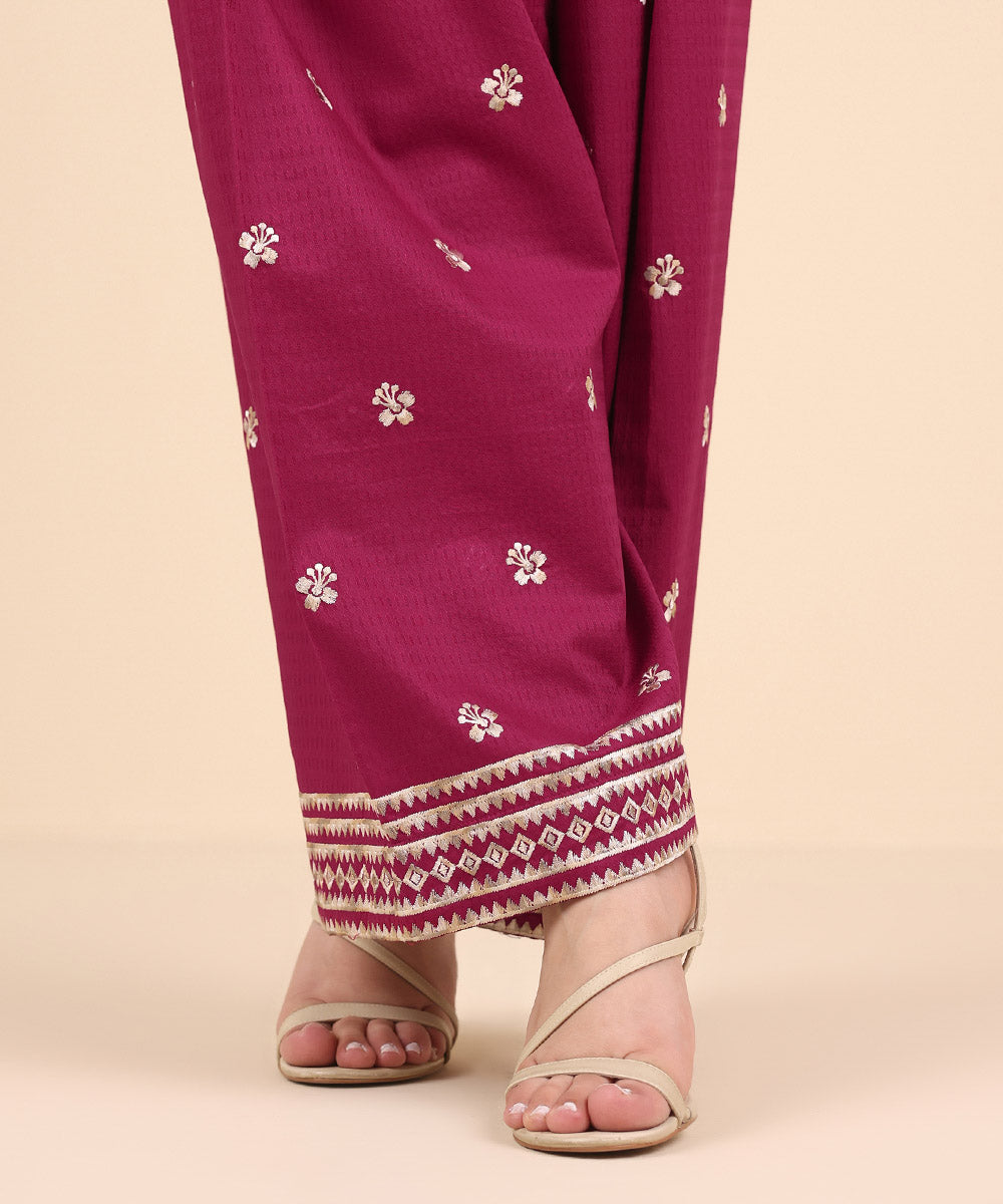 Women's Pret Dobby Pink Embroidered Shalwar