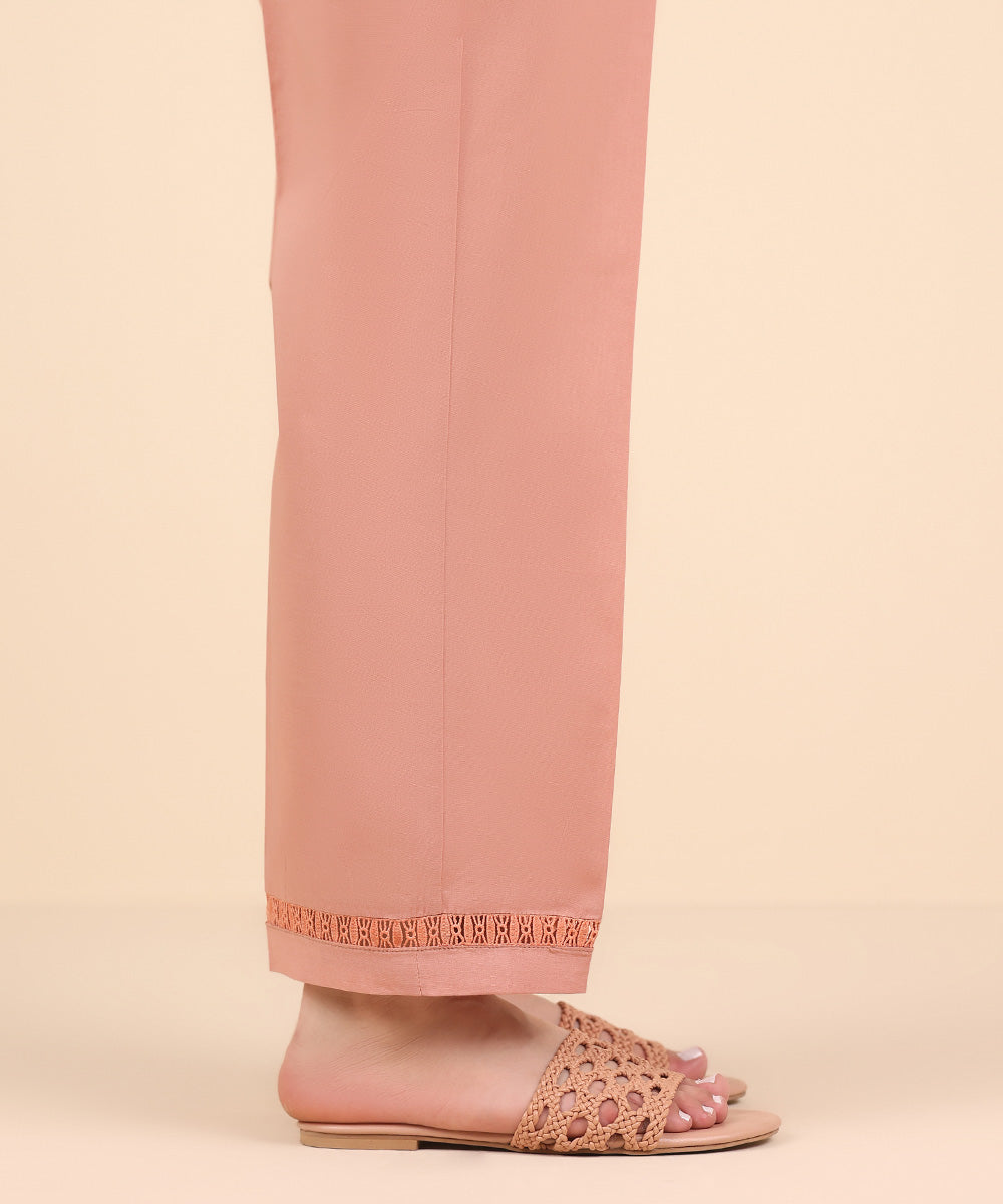 Women's Pret Cambric Pink Solid Straight Pants