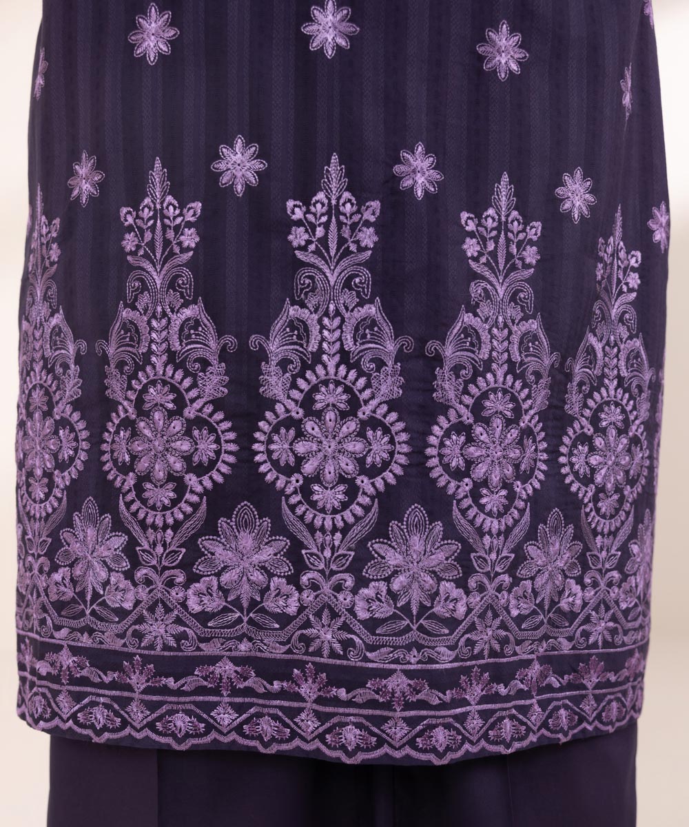 Women's Pret Dobby Embroidered Deep Violet A-Line Shirt