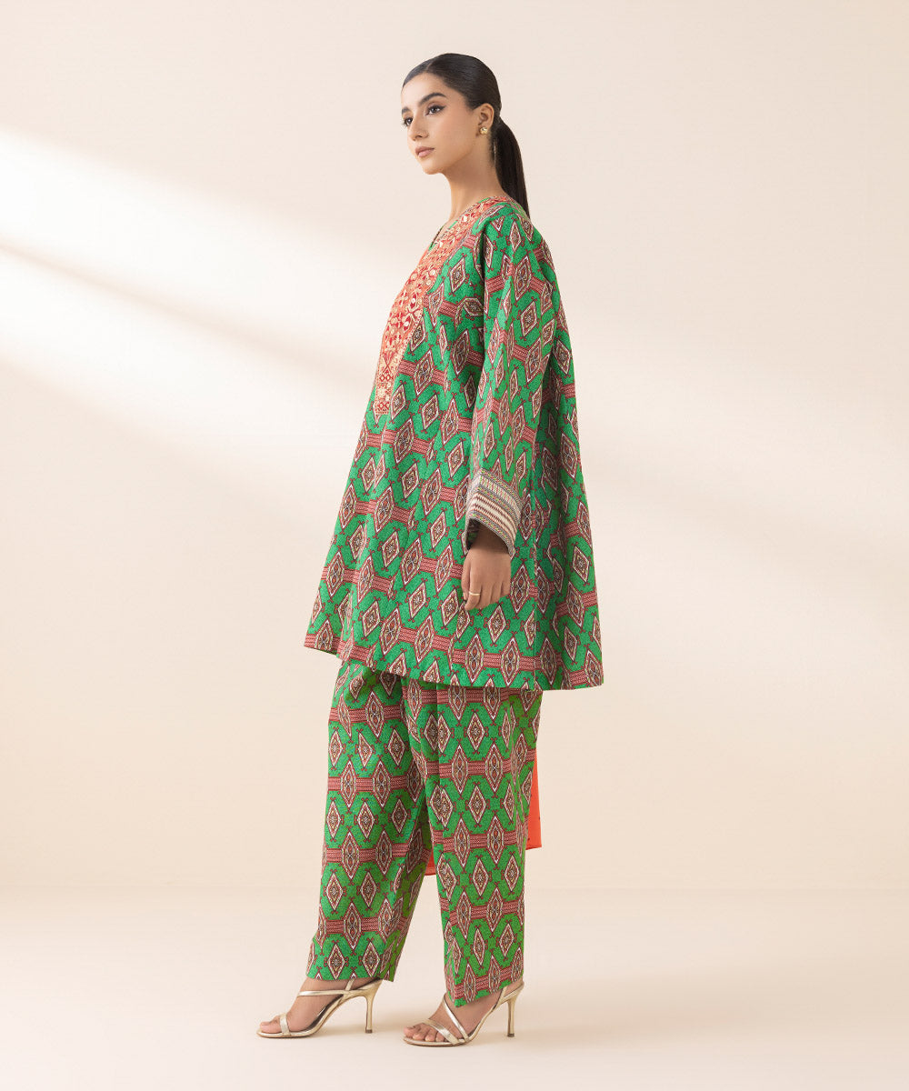 Women's Unstitched Embroidered Green Light Khaddar Three Piece Suit