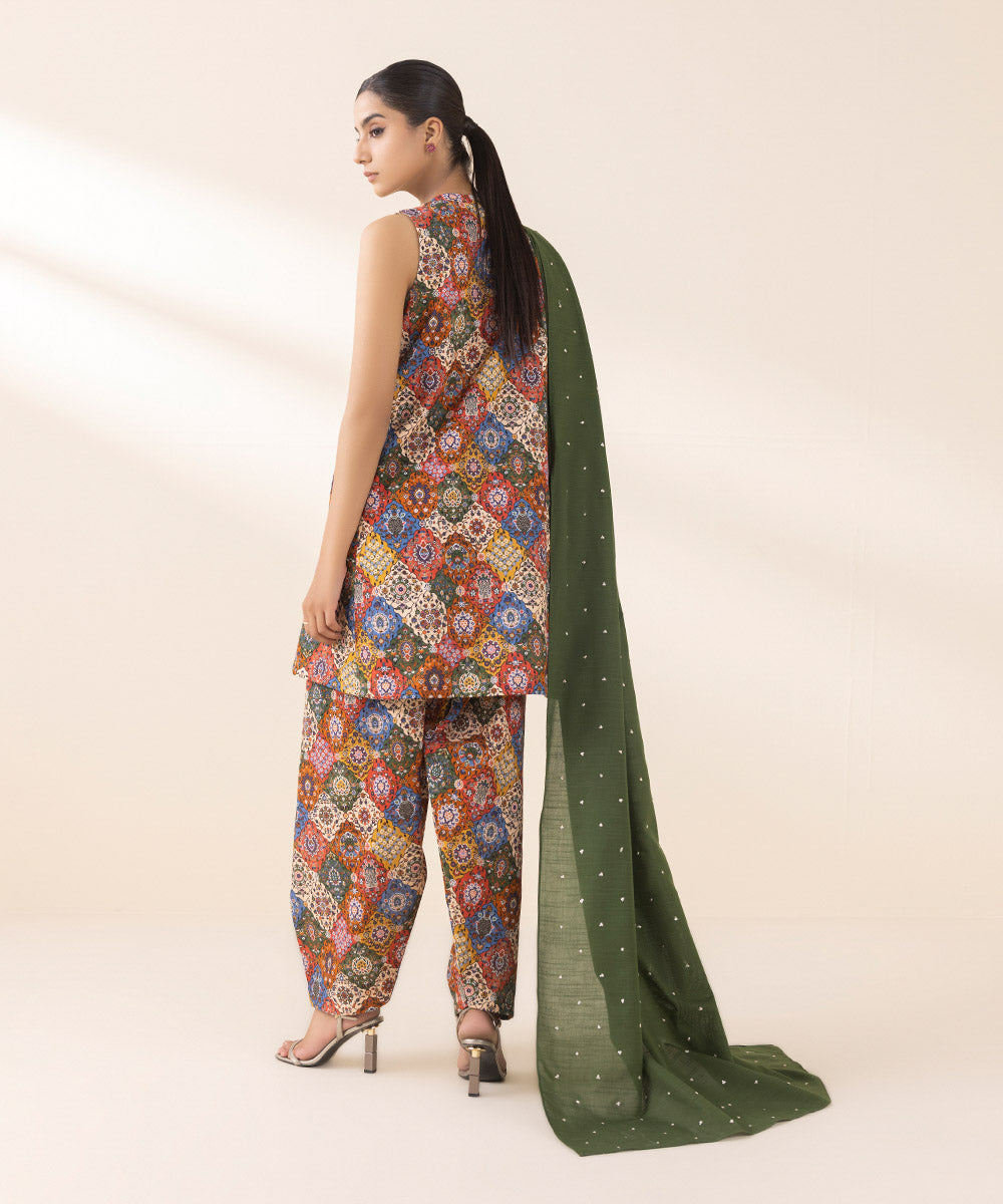 Women's Unstitched Embroidered Multicolours Light Khaddar Three Piece Suit