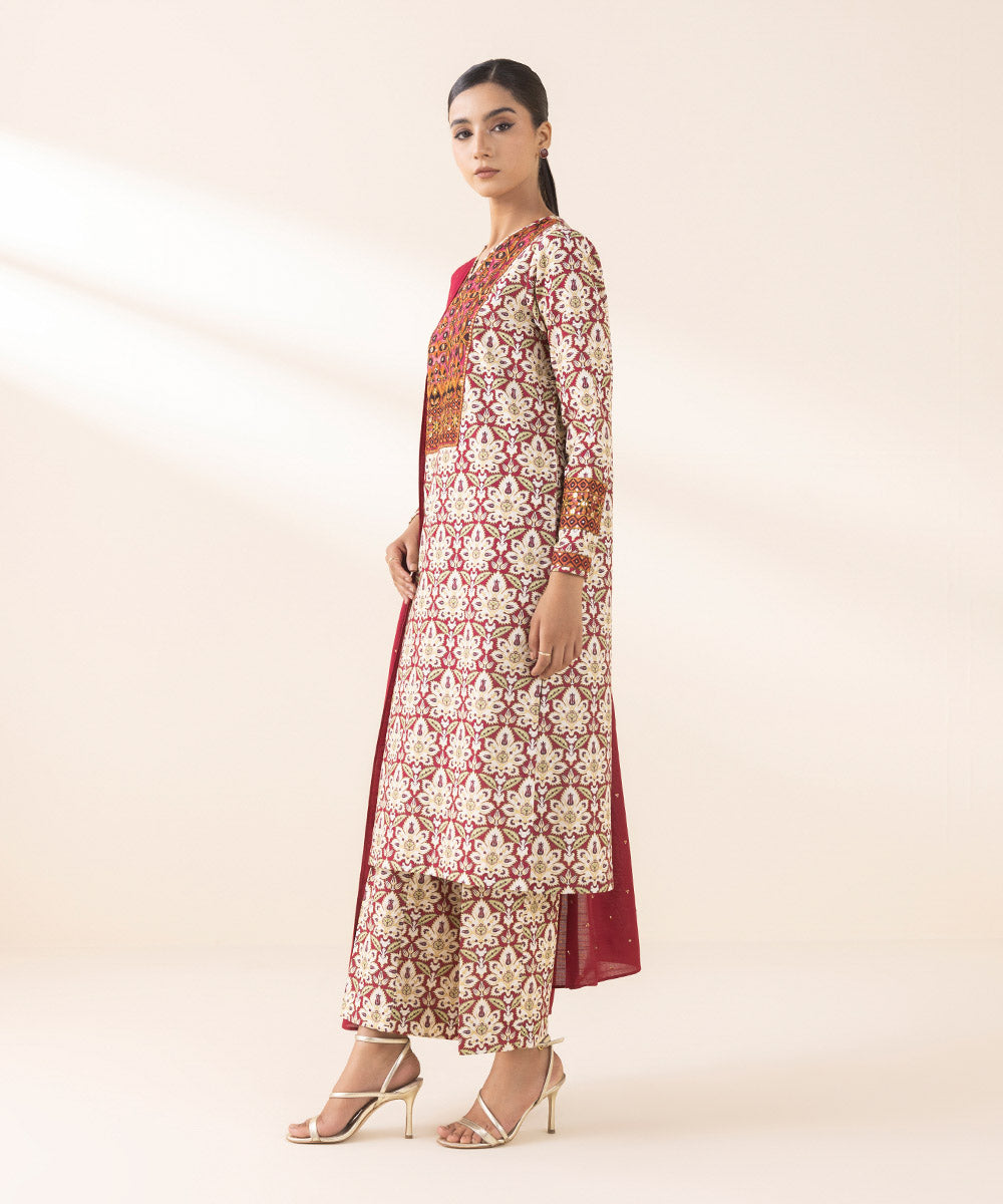 Women's Unstitched Embroidered Multicolours Light Khaddar Three Piece Suit