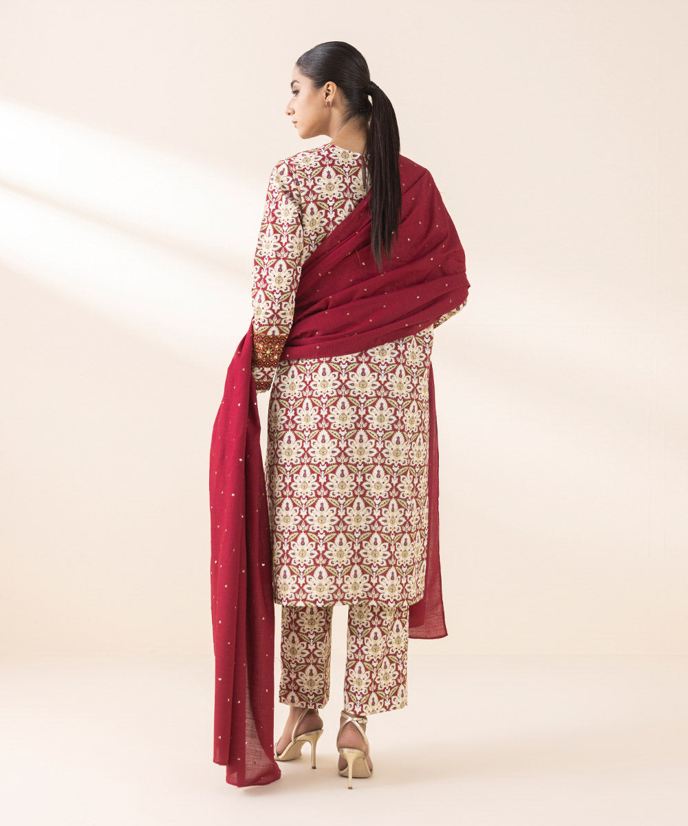 Women's Unstitched Embroidered Multicolours Light Khaddar Three Piece Suit