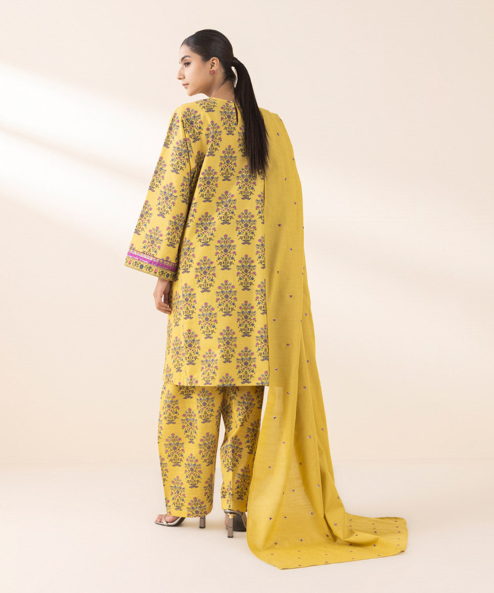 Women's Unstitched Embroidered Mustard Light Khaddar Three Piece Suit