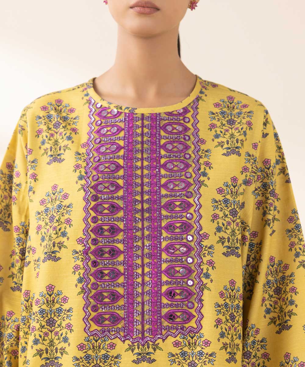 Women's Unstitched Embroidered Mustard Light Khaddar Three Piece Suit