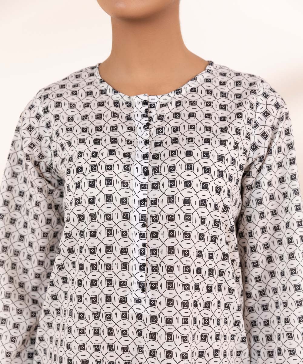 Women's Pret Lawn White Printed Straight Shirt