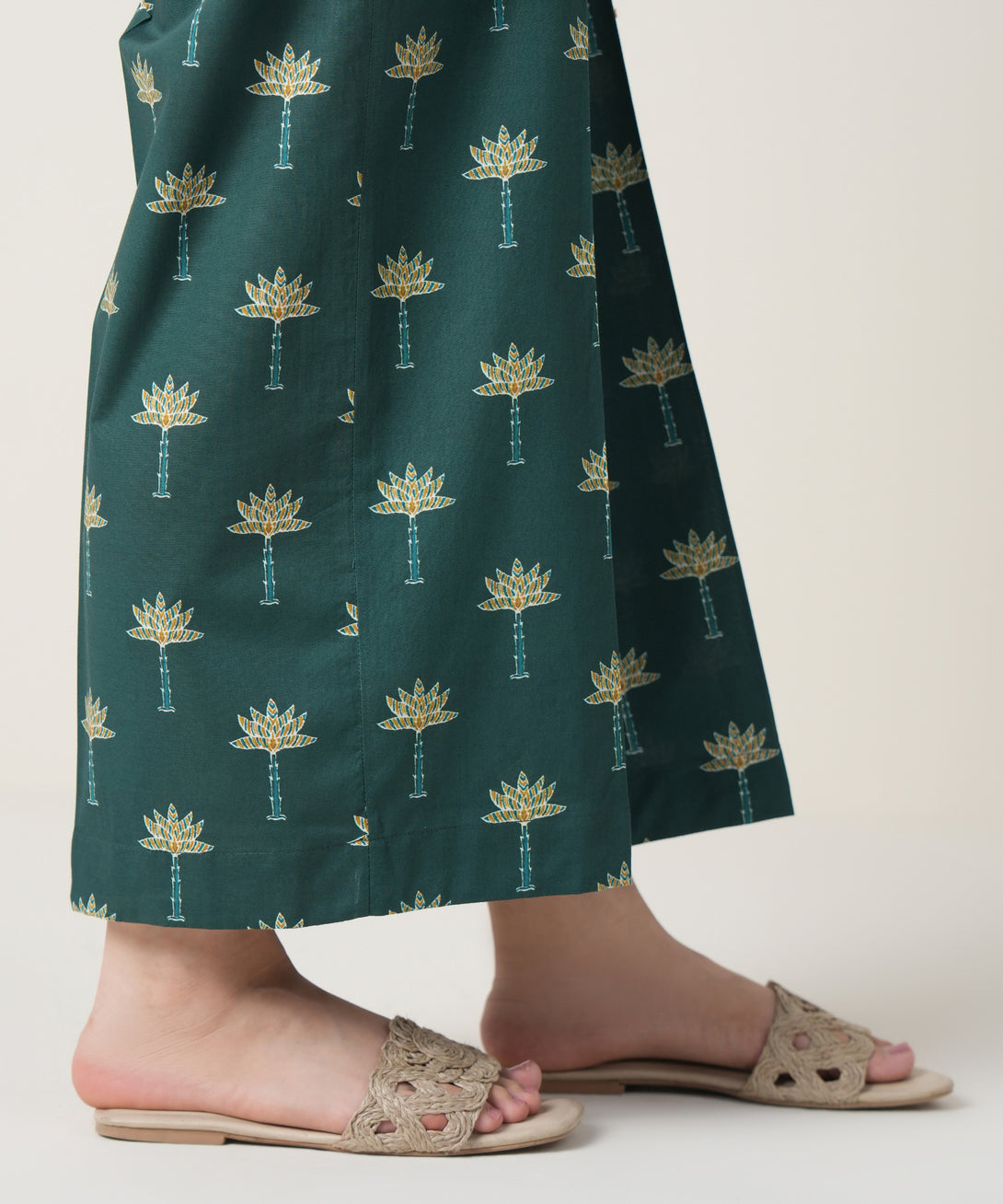 Women's RTW Cambric Green Printed Trousers