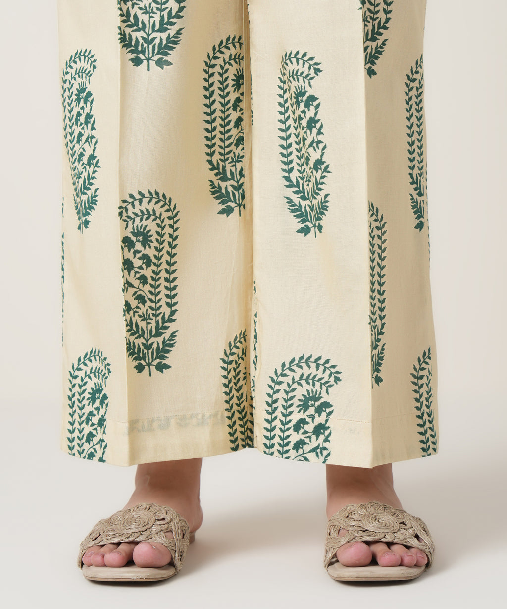 Women's RTW Cambric Off White Printed Trousers