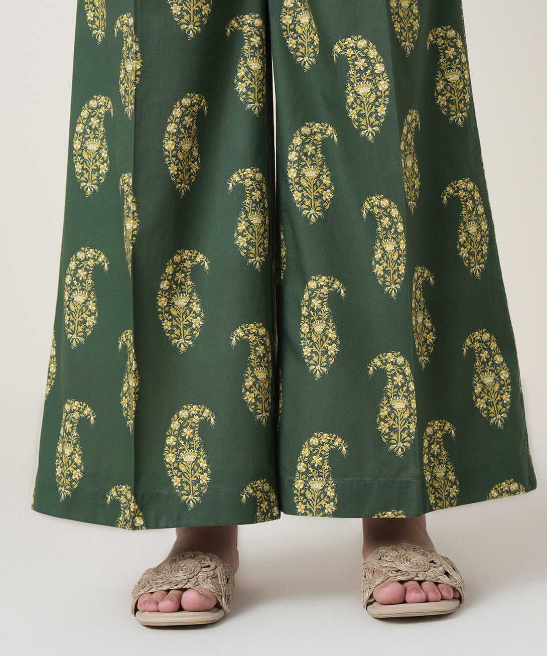 Women's RTW Cambric Green Printed Trousers