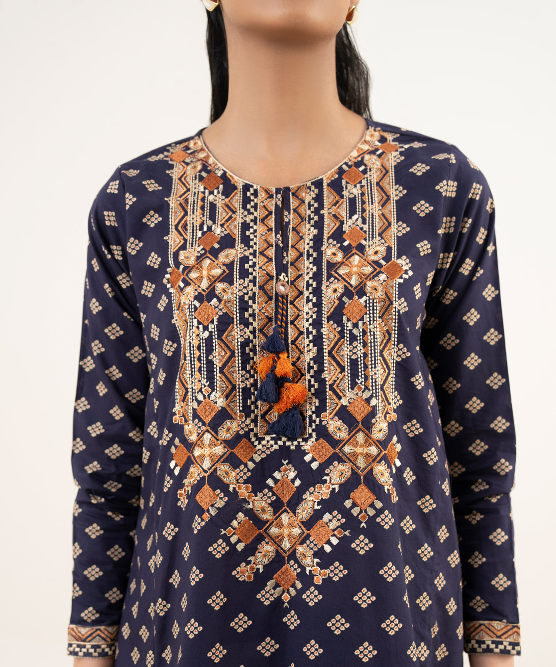 Women's RTW Cambric Blue Embroidered A-Line Shirt