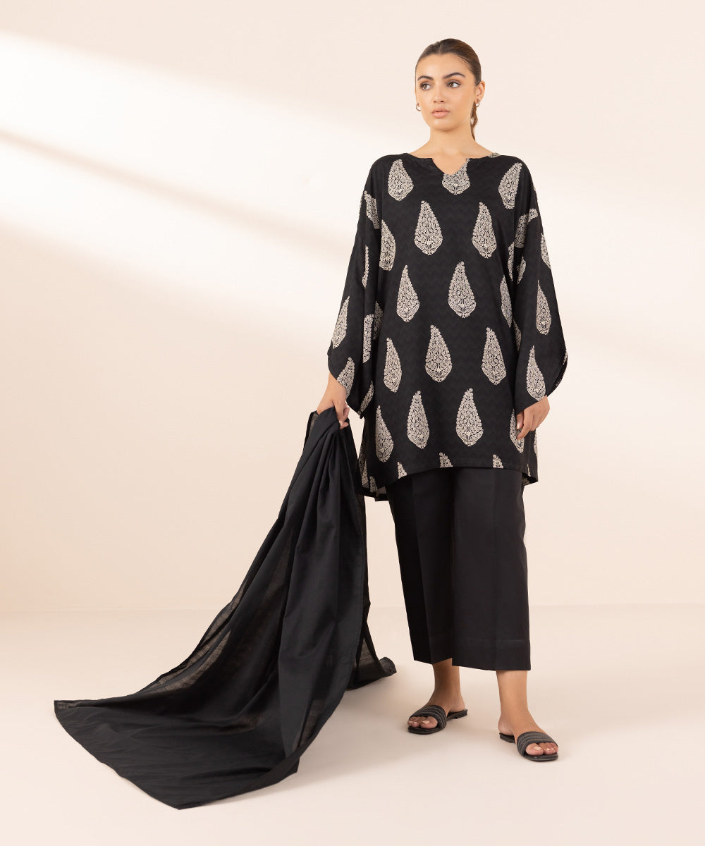 Textured Voile Black Dyed Dupatta