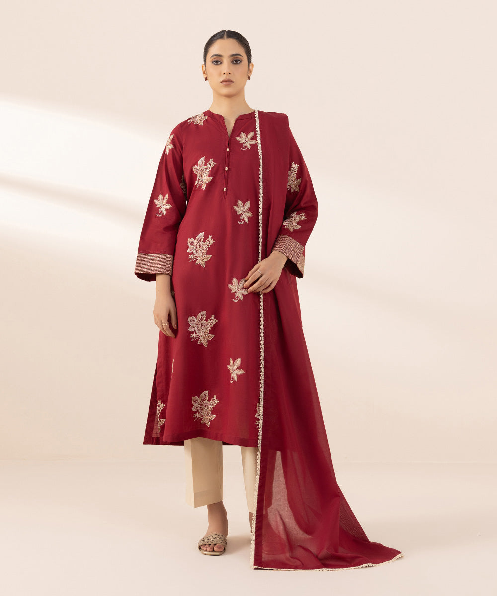 Fine Voile Red Dyed Dupatta