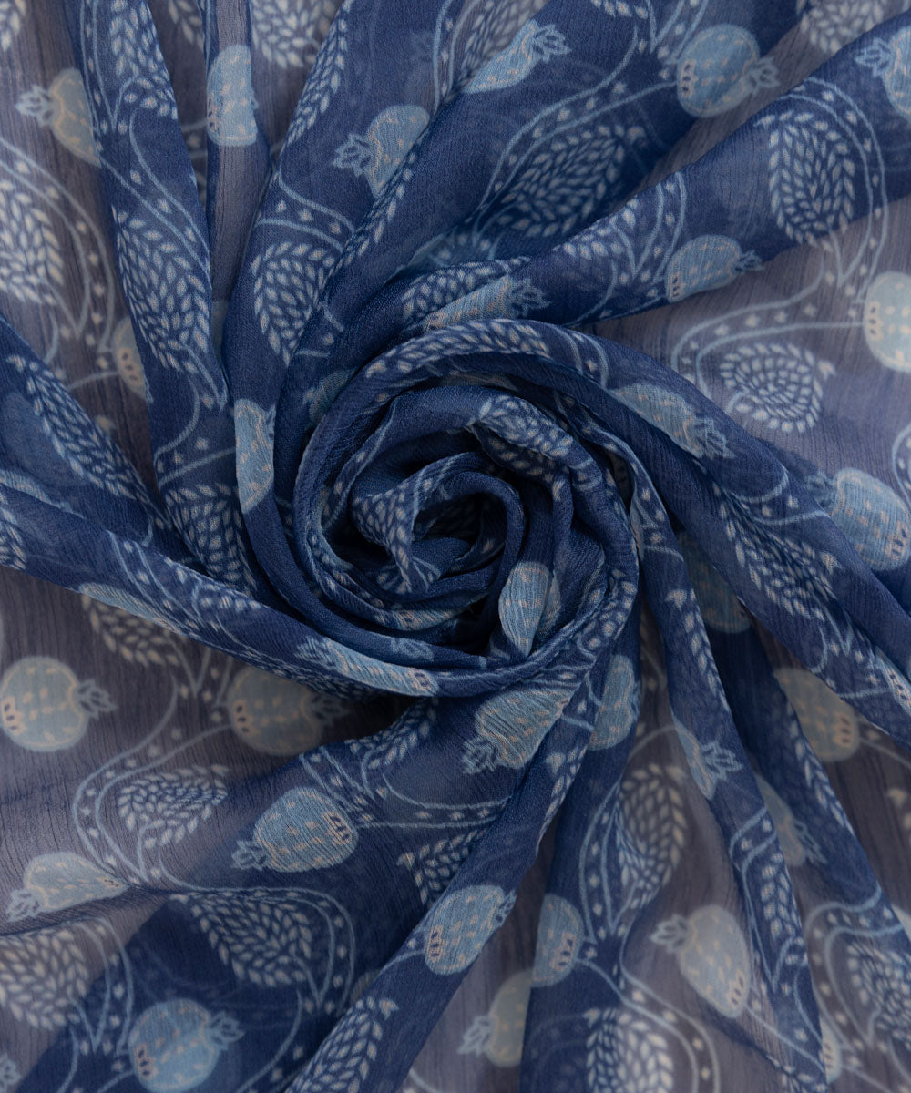 Blended Chiffon Blue Printed Dupatta