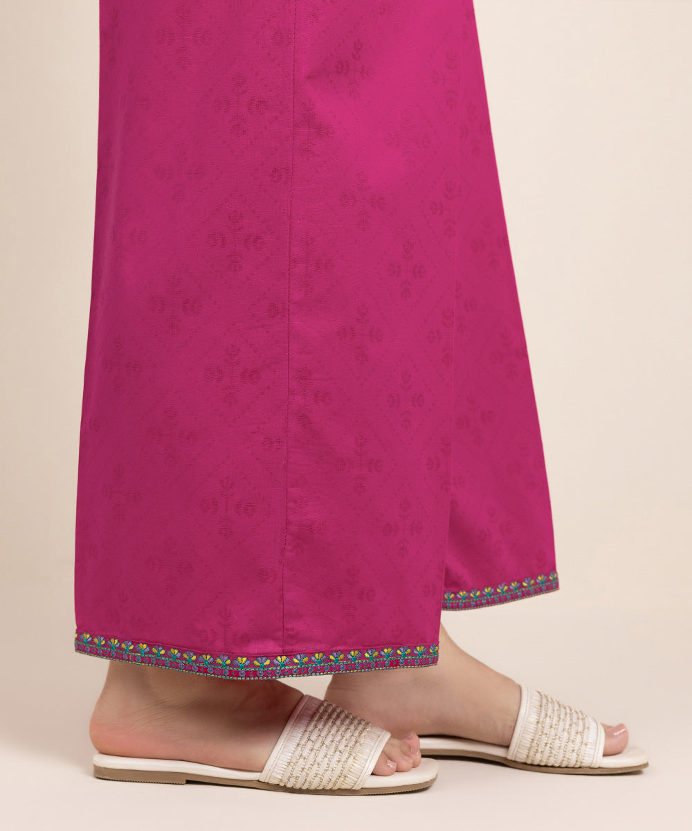 Women's Pret Cotton Embroidered Pink Culottes