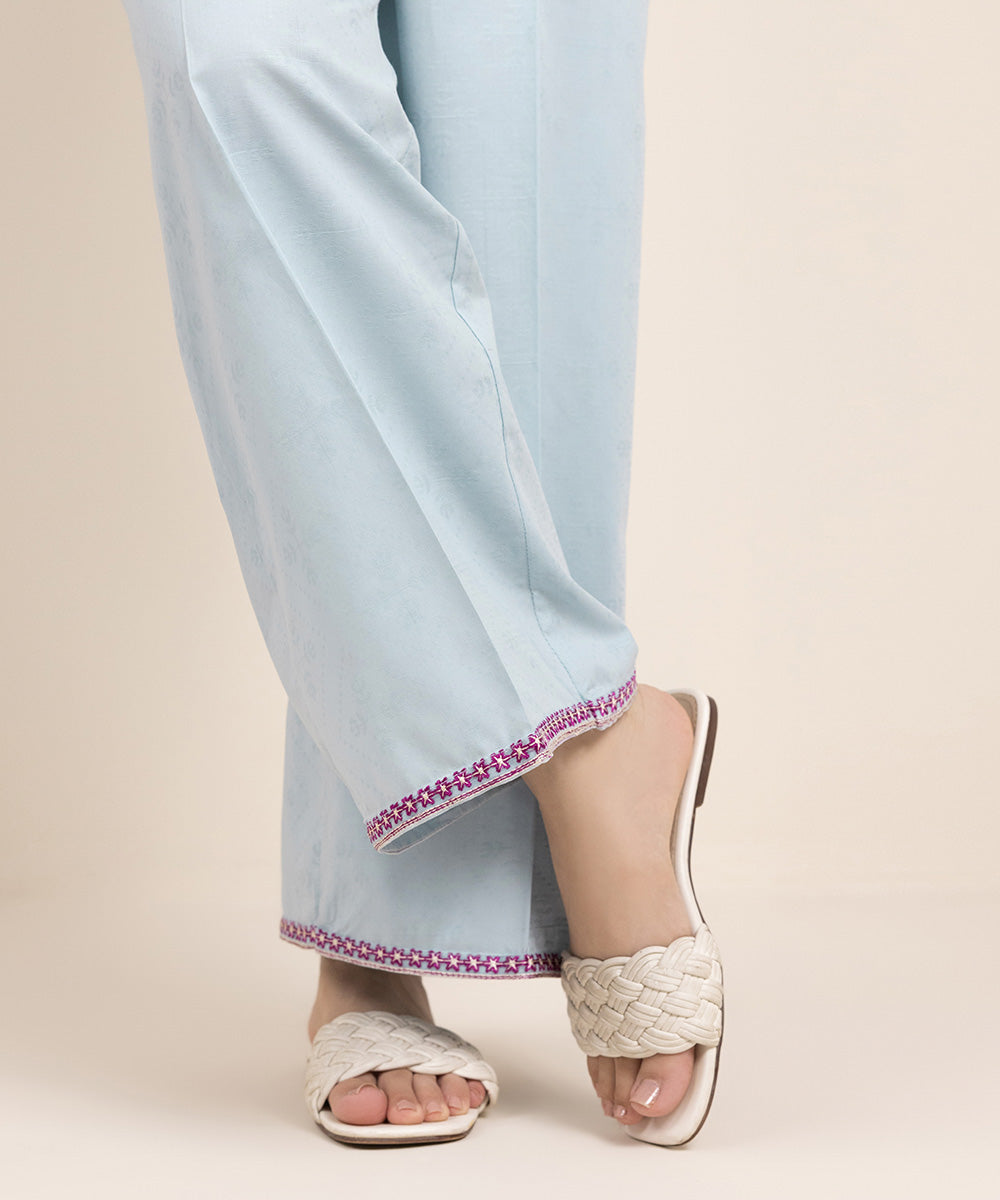 Women's Pret Cotton Embroidered Blue Culottes