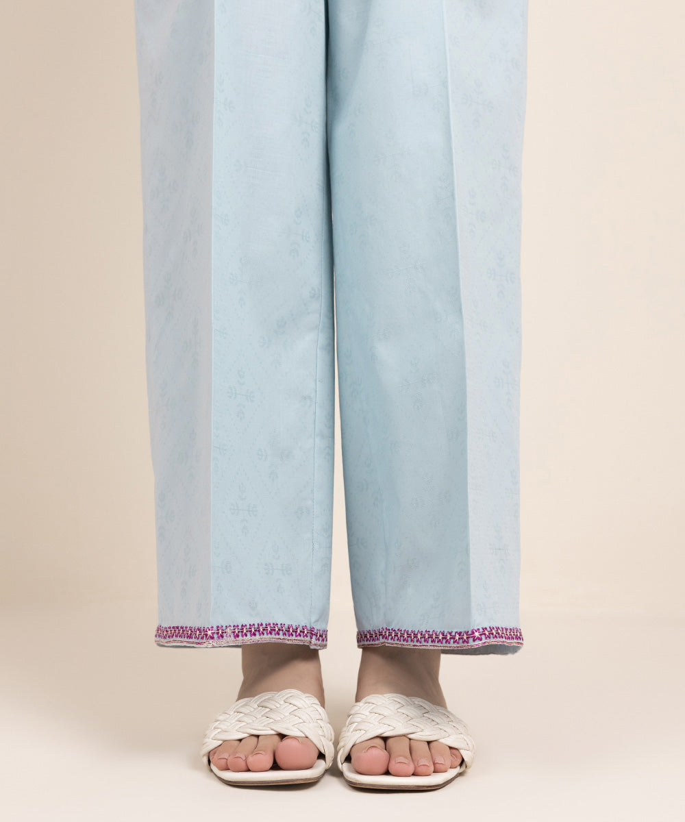 Women's Pret Cotton Embroidered Blue Culottes