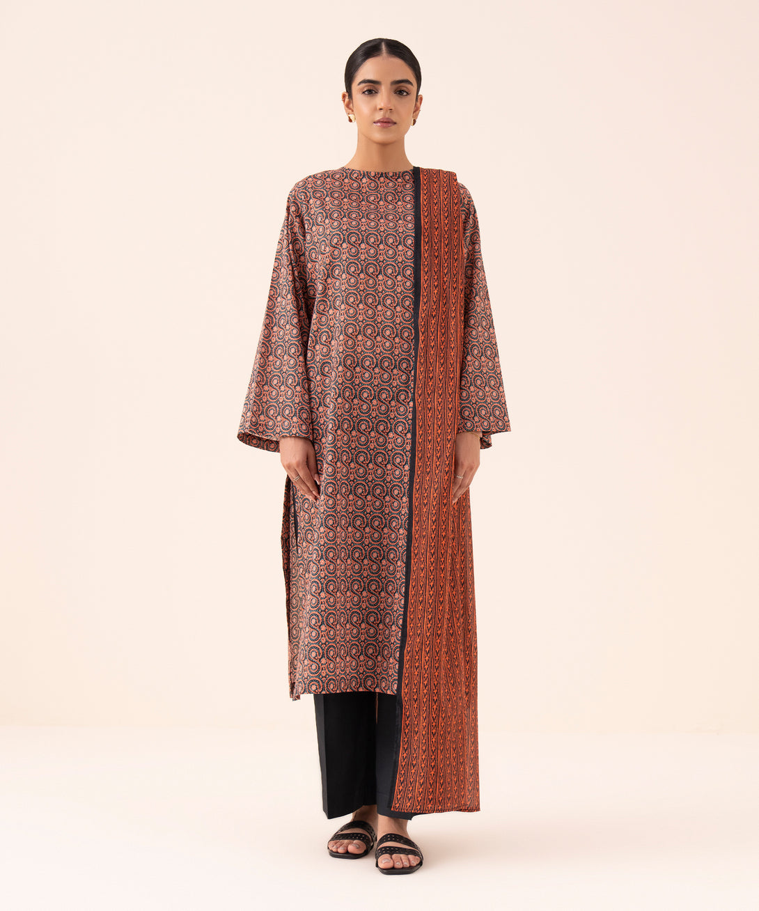 Women's Unstitched Cotton Printed Multi Three Piece Suit