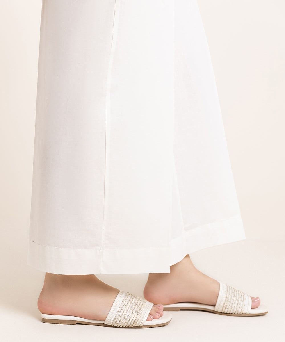 Women's Pret Cotton Viscose Solid Off White Culottes