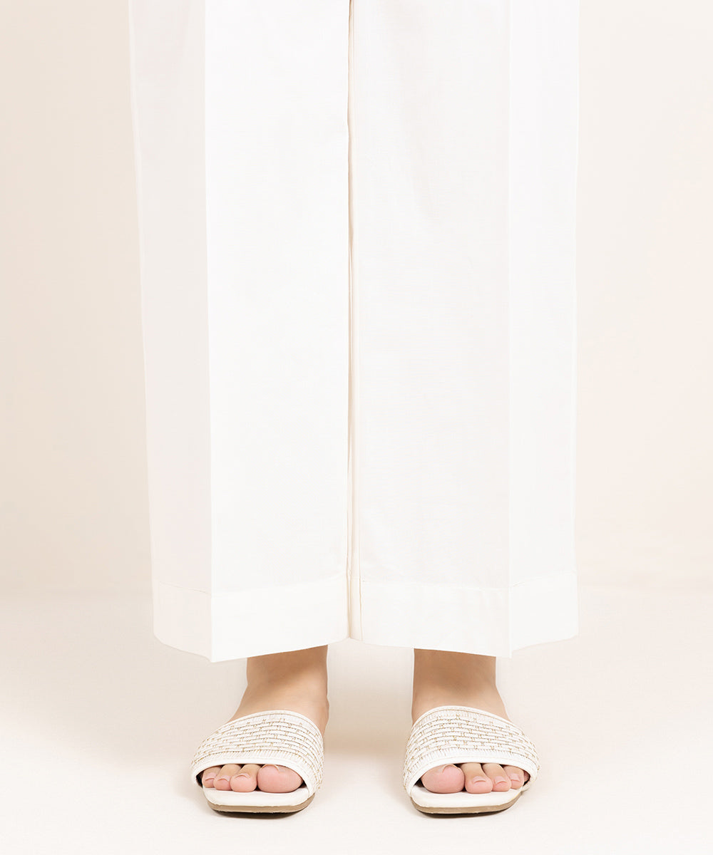 Women's Pret Cotton Viscose Solid Off White Culottes