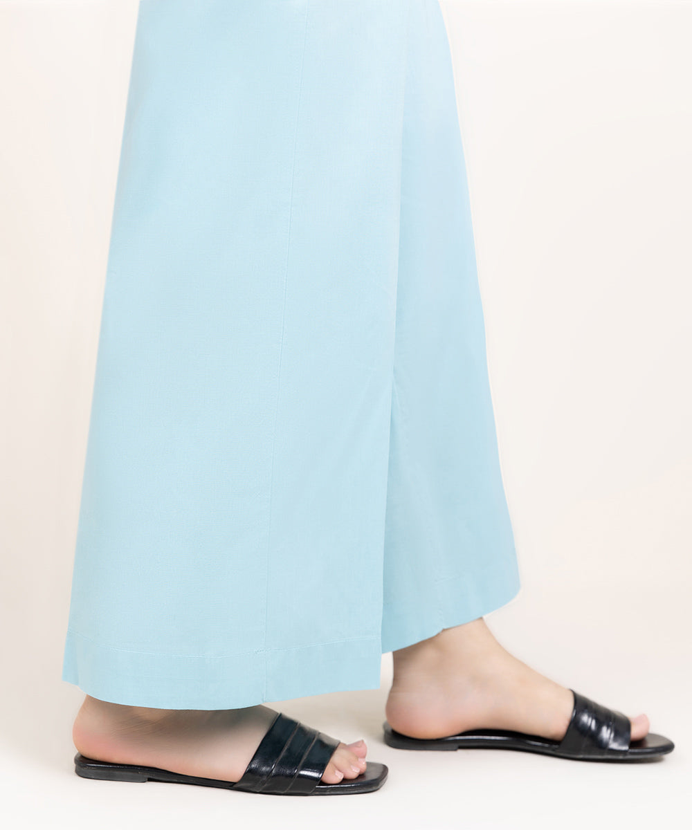 Women's Pret Cotton Viscose Solid Blue Culottes