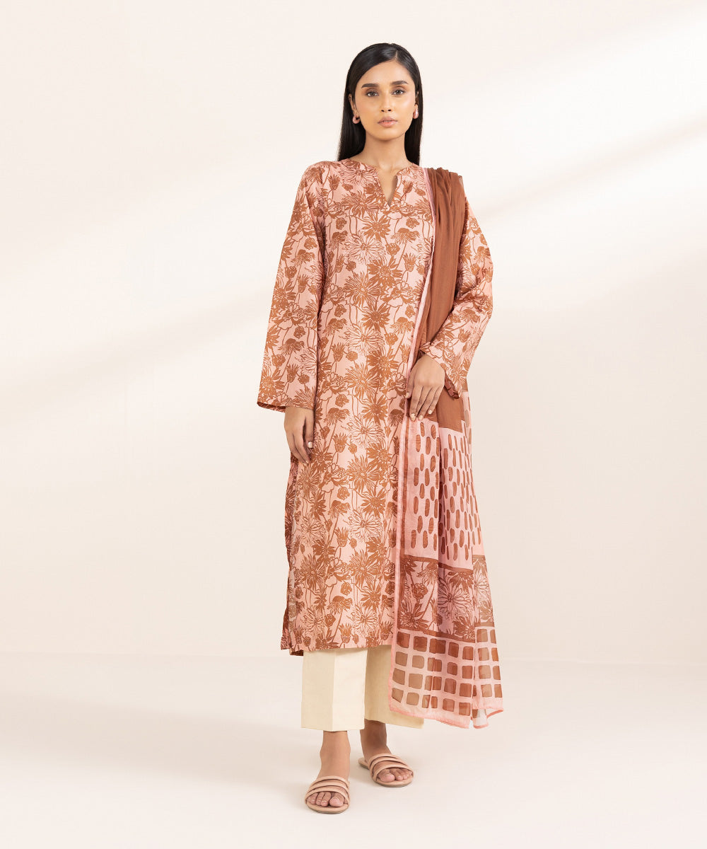 Women's Blended Tissue Pink Printed Dupatta